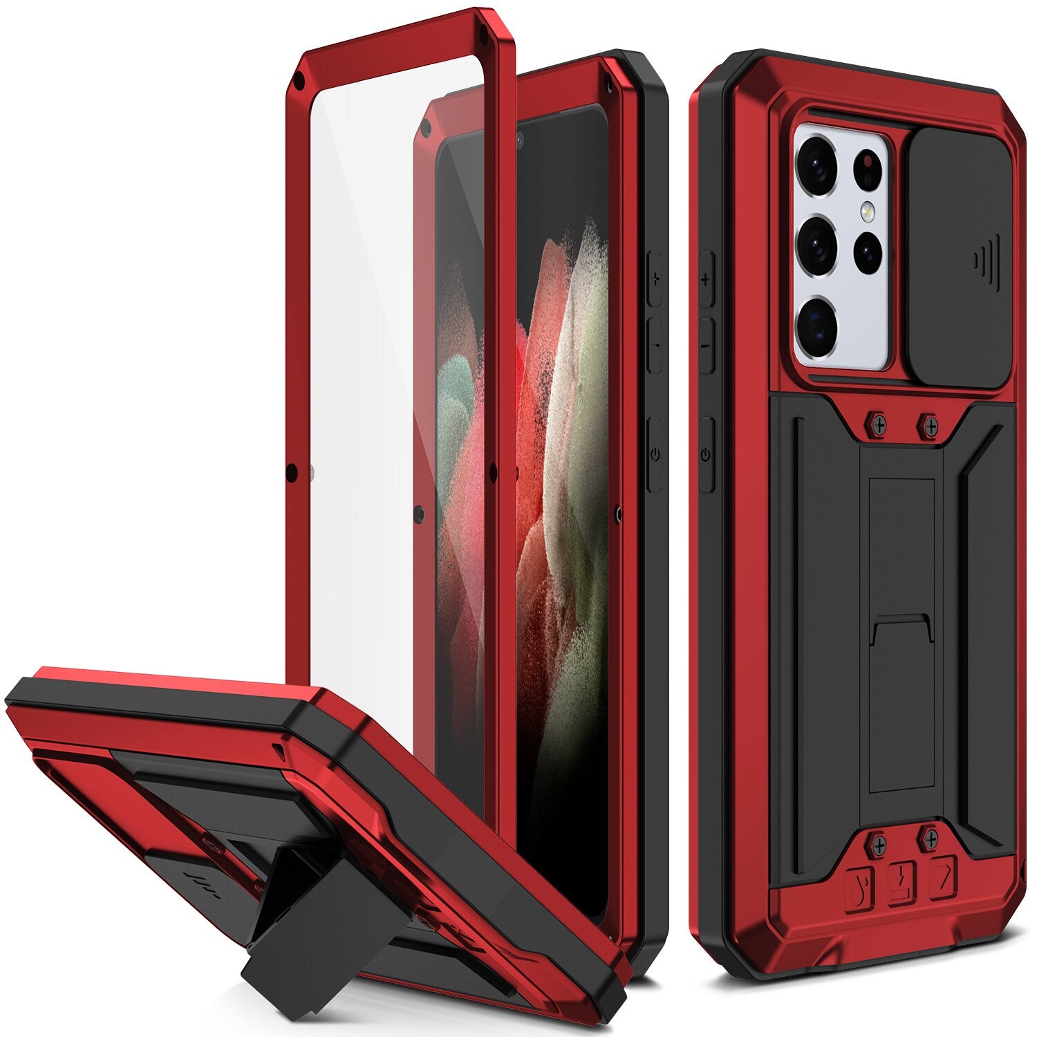 For Samsung Galaxy S21 Ultra 5G Case, Military Grade Full-Body Rugged with Built-in Kickstand Slide Camera Protective Cover Case - 380230 for Galaxy S21 Ultra / Red / United States|Retail Package Find Epic Store