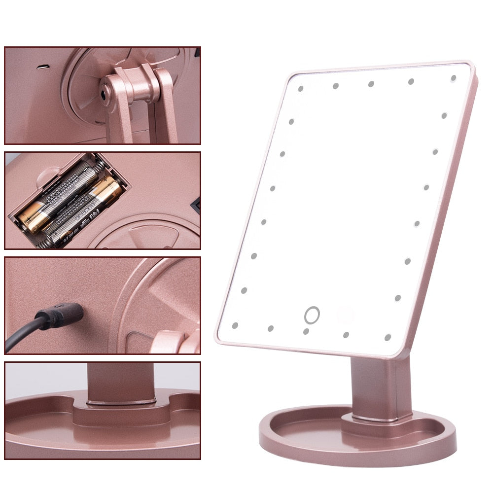 22 LED Light Touch Screen 10X Magnifier Makeup Mirror Adjustable USB Or Batteries Use 16 Lights Bright Desktop Tabletop Bright - 200001300 Find Epic Store