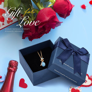 Women Gold Color Rose Flower Necklace Pendant with Crystals from Swarovski Teardrop Jewelry Fashion Romantic Valentine's Day - 200000162 Blue Gold in box / United States / 40cm Find Epic Store