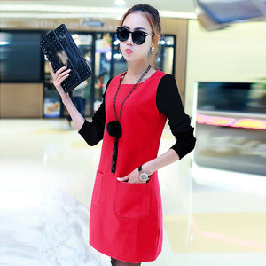 Loose Long Sleeve Splice Pocket O-neck Dress - Find Epic Store