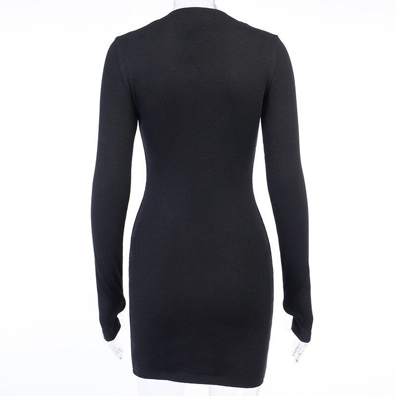 Sexy Bodycon Long Sleeve Front Zipper Deep V-neck Dress - 200000347 Find Epic Store
