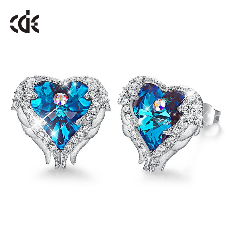 Punk Jewelry Heart Stud Earrings with Crystals Gun Black Plated Earrings - 200000171 Blue / United States Find Epic Store