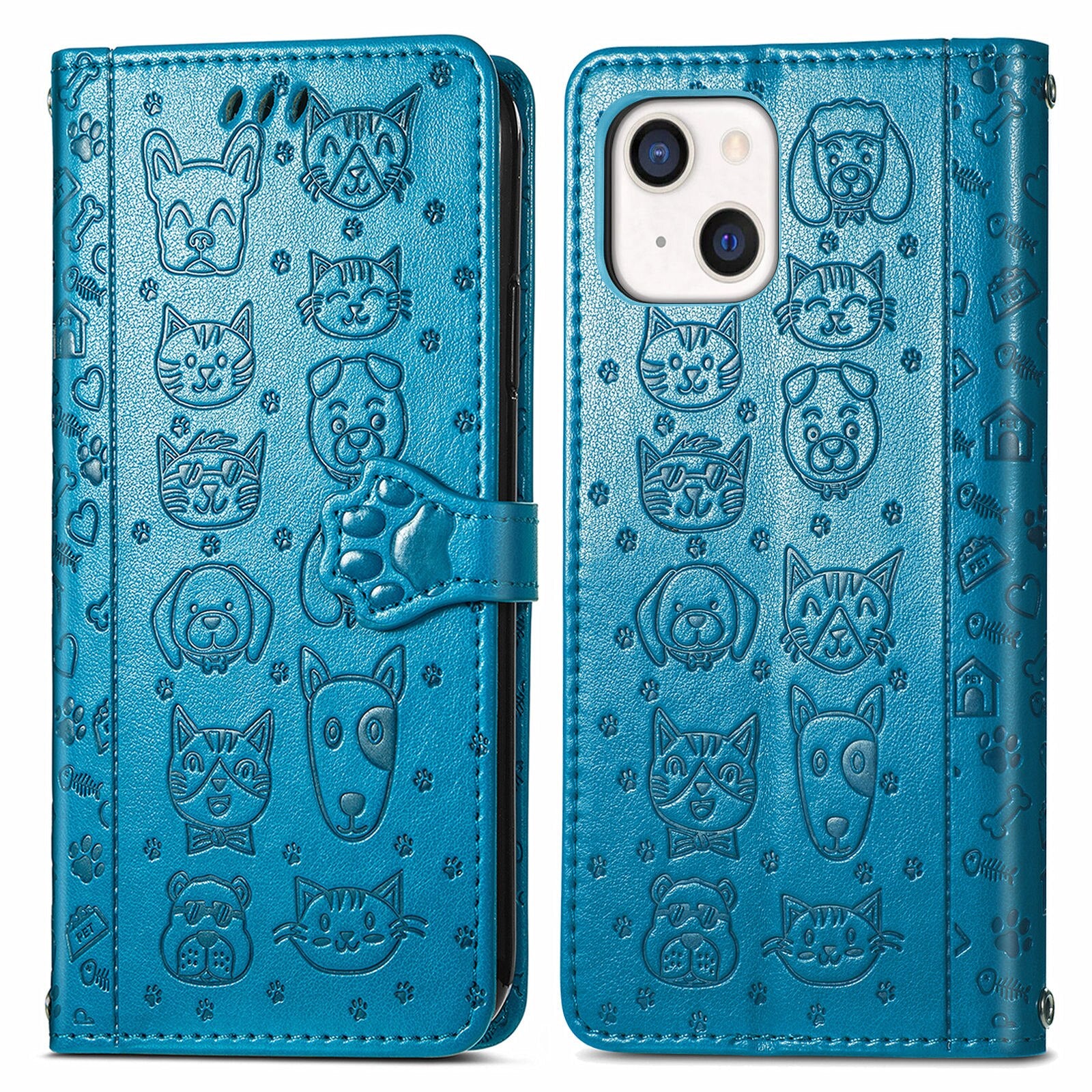 For iPhone 13 Mini, iPhone 13 Max(2021) Wallet Case , Cat Dog PU Leather Folio Flip Cover Credit Card Holder Protective Book Case - 380230 for iPhone 13 / Blue / United States Find Epic Store