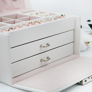 New 3-layers PU Jewelry Box Organizer Large Ring Necklace Display Makeup Holder Cases Leather Jewelry Case With Lock For Women - 200001479 Find Epic Store