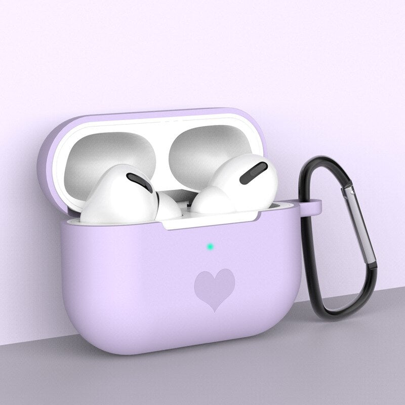 Suitable for AirPods Pro Apple protector shell love pattern solid color buckle anti-drop Bluetooth silicone for airpods Pro Case - 200001619 United States / Hyacinth purple Find Epic Store