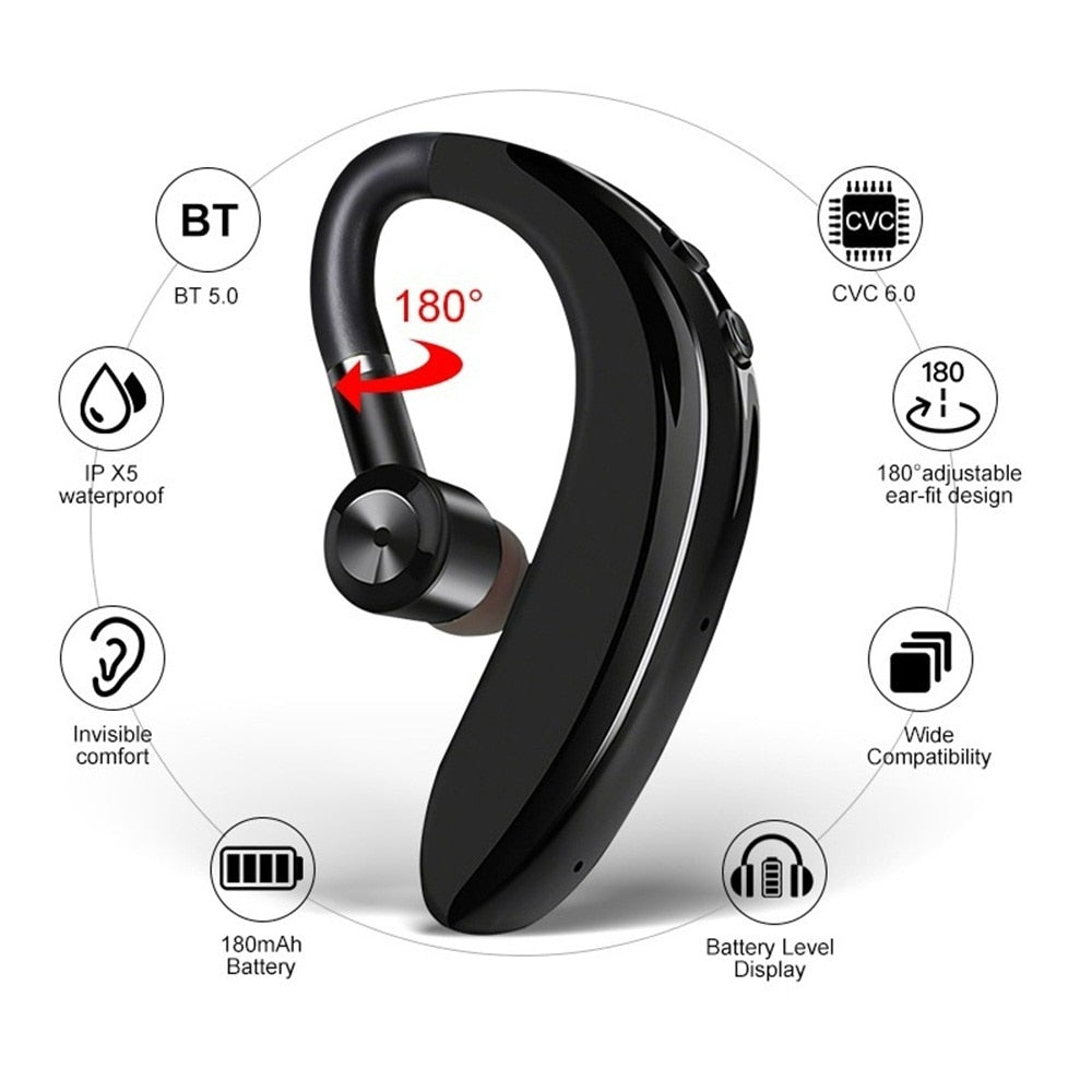 Sport Stereo Bluetooth Wireless Earphone Single Earphone BT V5.0 Noise Cancelling Business Headset Ear Hook for IOS iPhone 11 - 63705 Find Epic Store