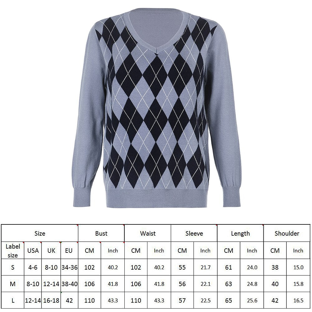 Argyle Long Sleeve Ribbed Knitted Sweater - 201240203 S / United States / Blue Find Epic Store