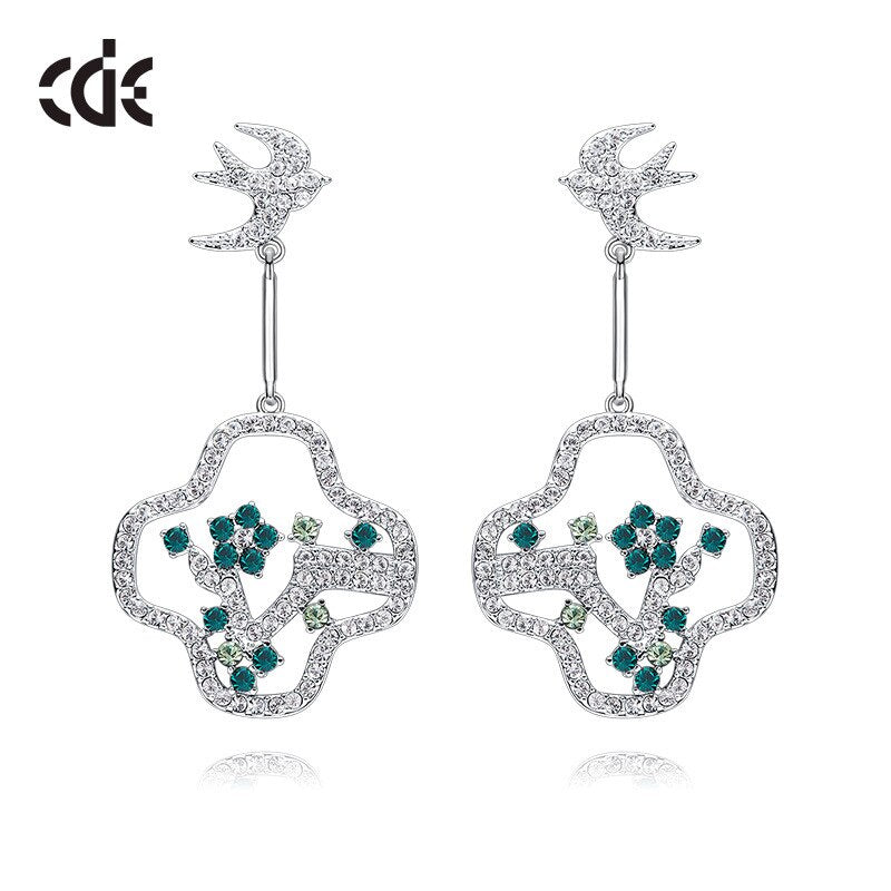 Plum Blossom Bird Earrings with Crystal Spring Swallow Drop Earrings - 200000168 Find Epic Store