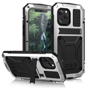 Metal Shockproof Kickstand Phone Case For iPhone 12 Pro Max XS Max XR Dustproof Tempered glass Cover For iPhone 12 Mini 11 Pro - 380230 For iPhone X / Silver / United States Find Epic Store