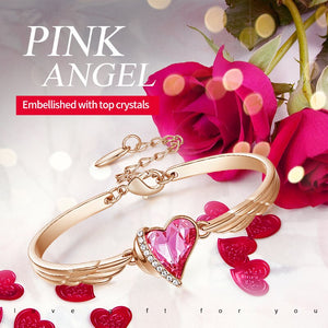 Luxury Brand Jewelry Angel Wings Rose Gold Bracelet Pink Heart Crystal Charm Bangles - 200000146 Find Epic Store
