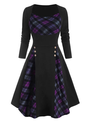 Vintage Square Collar Plaid Dress - 200000347 Purple / S / United States Find Epic Store