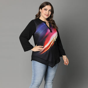 Plus Size Ladies Long Sleeve Gradient Print Splicing T-Shirt - 200000791 Find Epic Store