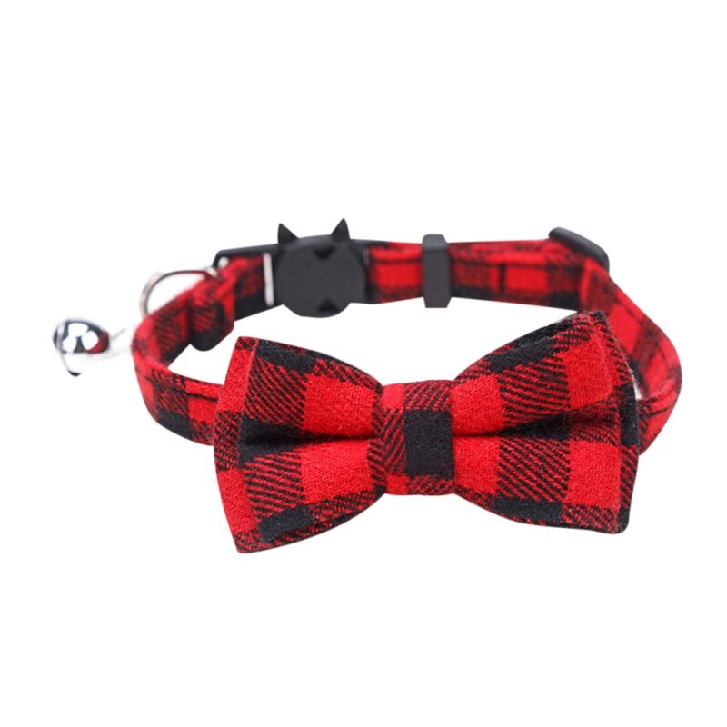 Plaid Grid Cat Collar With Bell Fashion Adjustable Pet Collar With Bow Tie Cat Head Supplies Cotton Striped Bowknot Necklace - 200003709 R / M / United States Find Epic Store