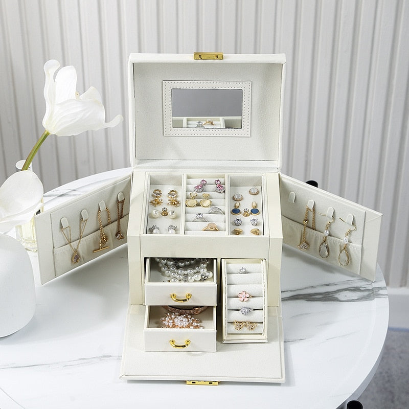 2021 Newly Jewelry Storage Box Large Capacity Portable Lock With Mirror Jewelry Storage Earrings Necklace Ring Jewelry Display - 200001479 United States / White Find Epic Store