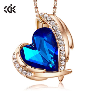 Women Gold Necklace Pendant Embellished with Crystals Pink Heart Necklace Angel Wing Jewelry Mom Gift - 100007321 Blue Gold / United States Find Epic Store