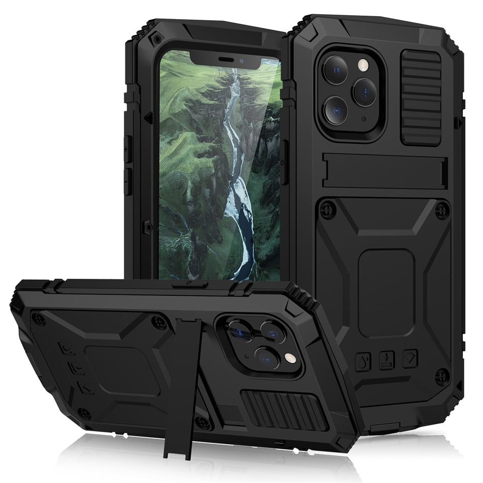 Full-Body Rugged Armor Shockproof Protective Case for iPhone 12 Pro Max 11 Pro XS Max XR X Mini Kickstand Aluminum Metal Cover - Find Epic Store