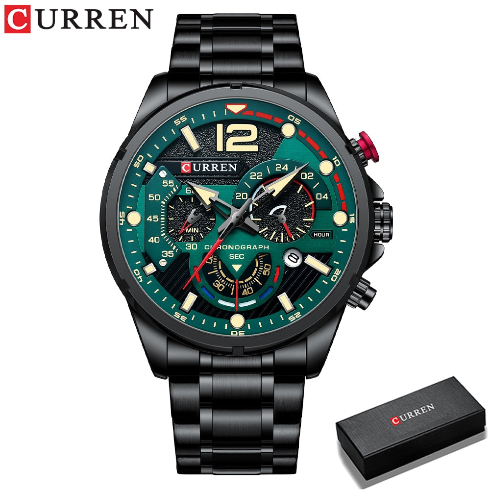 New Green Men's Watches Top Brand Luxury Stainless Steel Quartz Watch Men Sport Date Male Clock Waterproof Wristwatch - 0 black green-box Find Epic Store