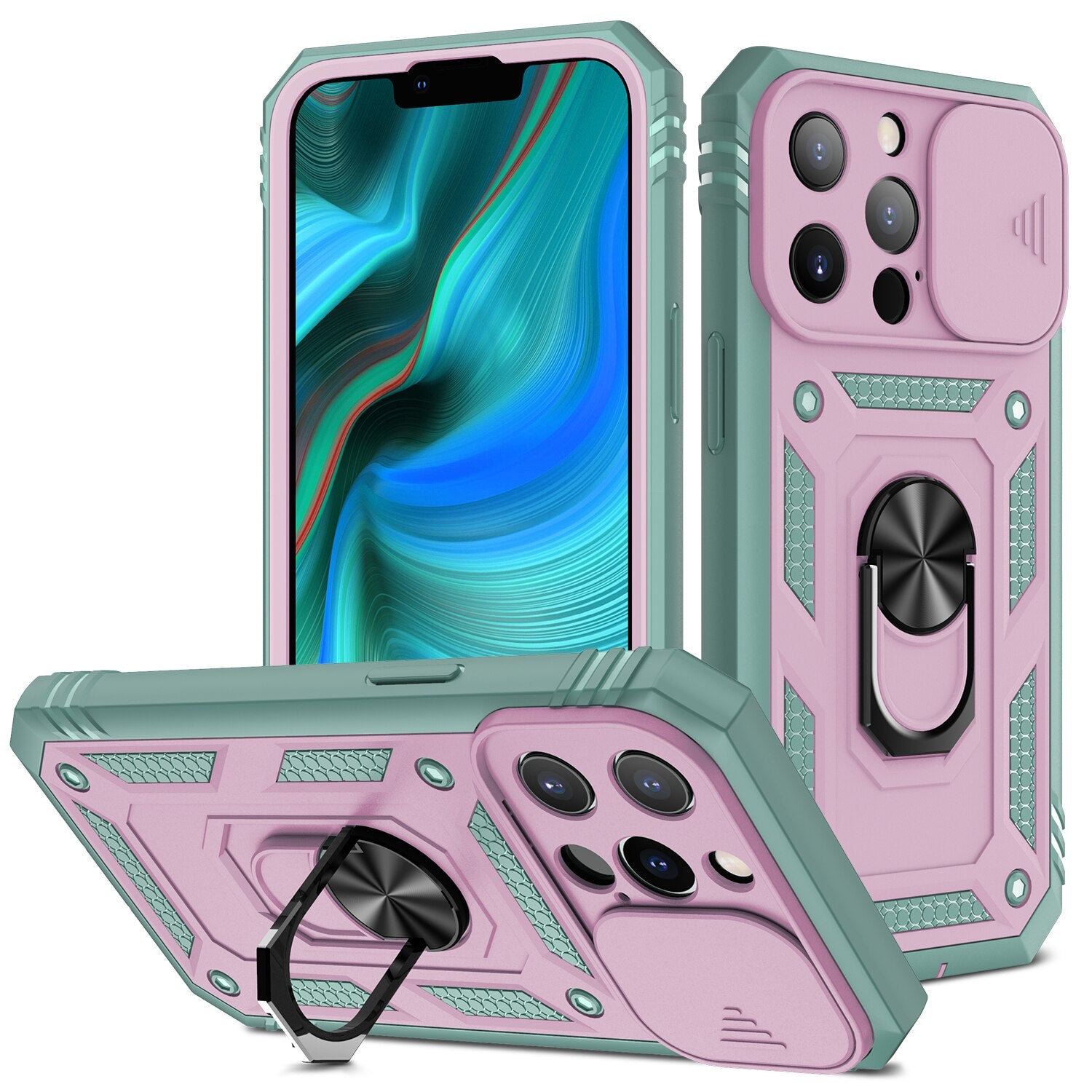 Case for iPhone 13 Pro Max 13 Pro Case with Magnetic Ring Kickstand and Camera Cover, Military Grade Shockproof Protective Case - 0 for iPhone 13 ProMax / Pink Blue / United States Find Epic Store