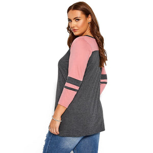 5XL V Neck Plus Size Patchwork Casual T-shirt - 200000791 Find Epic Store