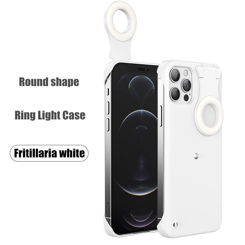 Fill light case For iPhone 12 Pro Max Phone Case Fill Light Selfie Beauty Ring Light Flash Case Capa Stable Shell - 380230 for iPhone 12 / White / United States Find Epic Store