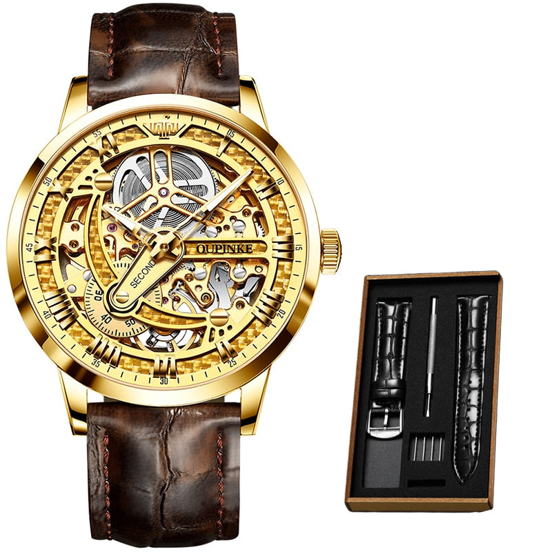 Automatic Luxury Mechanical Skeleton Leather Top Brand Wristwatch - 200033142 Brown -gold / United States Find Epic Store