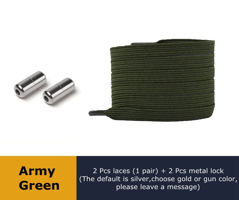 Lock Flat Elastic Shoelaces Types of Shoes Accessories Lazy Laces Safety Sneakers No Tie Shoelace Round Metal Suitable for All - 3221015 Army Green / United States / 100cm Find Epic Store