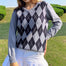 Argyle Long Sleeve Ribbed Knitted Sweater - 201240203 Find Epic Store