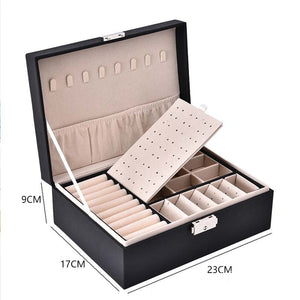 2021 New PU Leather Jewelry Storage Box Portable Double-Layer Packaging Box European-Style Multi-Function Winter Gift - 200001479 United States / Black Find Epic Store