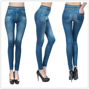 Women Fashion Faux Denim Leggings High Waist Slim Seamless Leggings Sexy Long Jeans Printing Fitness Legging Casual Pencil Pants - 200000865 Blue / S to M / United States Find Epic Store