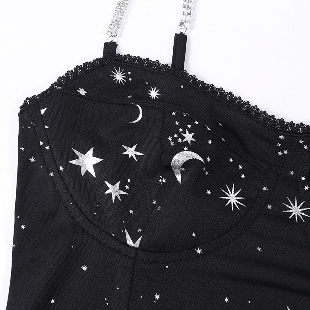 Moon Print Sleeveless Dress - 200000347 Find Epic Store