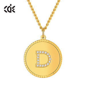 Custom 26 Initial Disc Necklace with CZ Fashion Gold Coin Charm Stainless Steel Necklace Women Men Birthday Gift - 200000162 D / United States / 40cm Find Epic Store