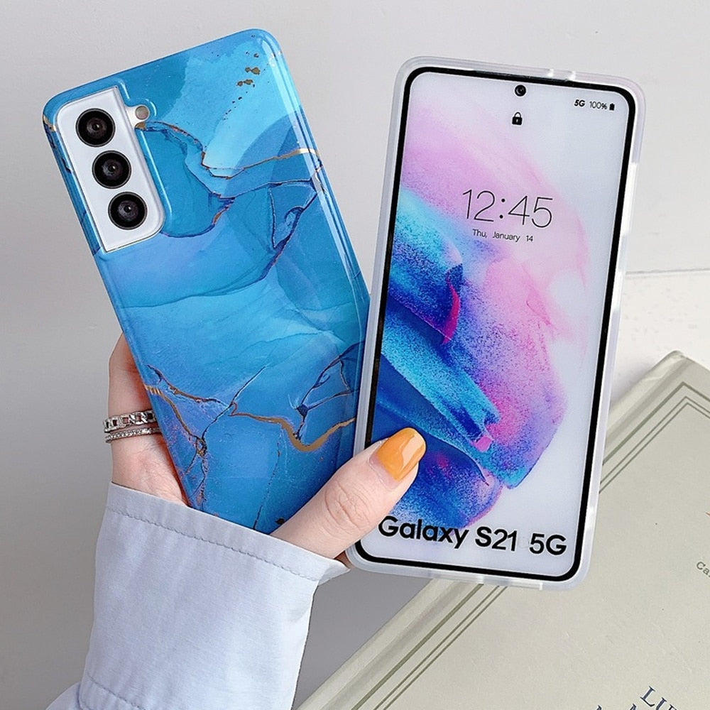 Blue Color Case - Plating Geometric Marble Phone Case For Samsung Galaxy s21 s20 Ultra Plus Note 20 10 S10 S20 FE Ultra Plus A50 A30S A50S A51 A71 - 380230 Find Epic Store