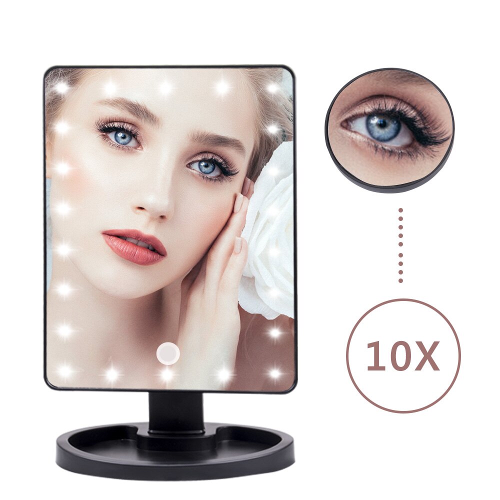 22 LED Light Touch Screen 10X Magnifier Makeup Mirror Adjustable USB Or Batteries Use 16 Lights Bright Desktop Tabletop Bright - 200001300 United States / 22 Led Black Find Epic Store