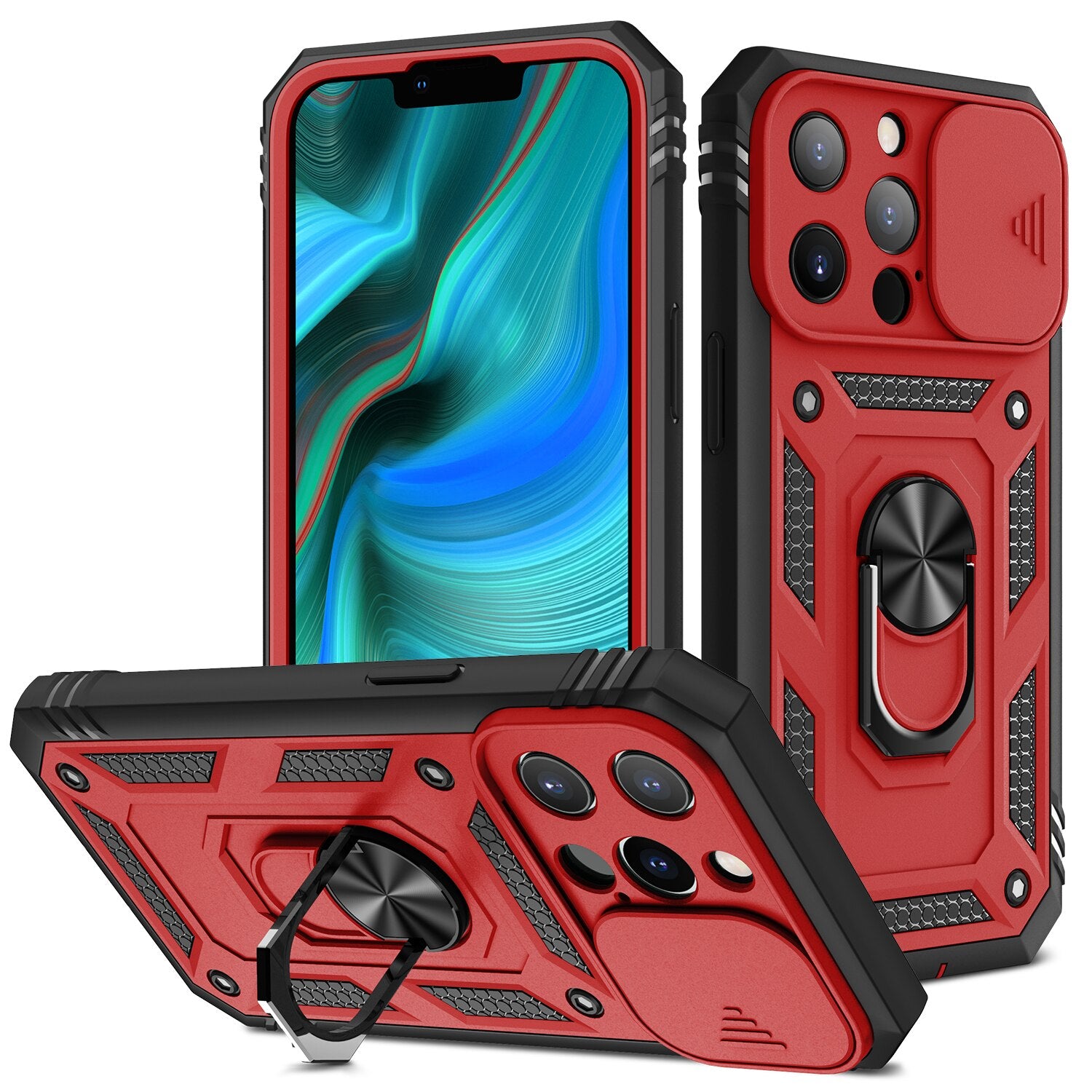 Case for iPhone 13 Pro Max 13 Pro Case with Magnetic Ring Kickstand and Camera Cover, Military Grade Shockproof Protective Case - 0 for iPhone 13 ProMax / Red Black / United States Find Epic Store
