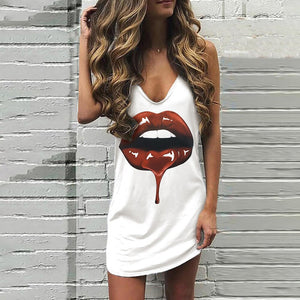Lip Print Dress - 200000347 White / S / United States Find Epic Store