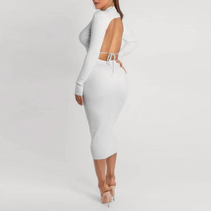 Knitted White Sexy Backless Dress - 200000347 Find Epic Store