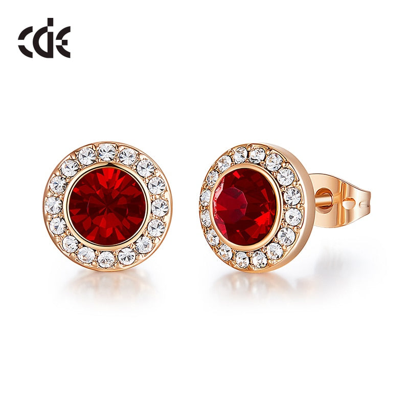 Fashionable Luxury Red Color Crystal Round Shape Stud Earrings - 200000171 Find Epic Store