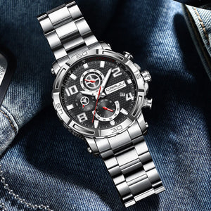 Top Brand Casual Sport Chronograph 316L Stainless Steel Wristwatch Big Dial Waterproof Quartz Clock - 0 Find Epic Store