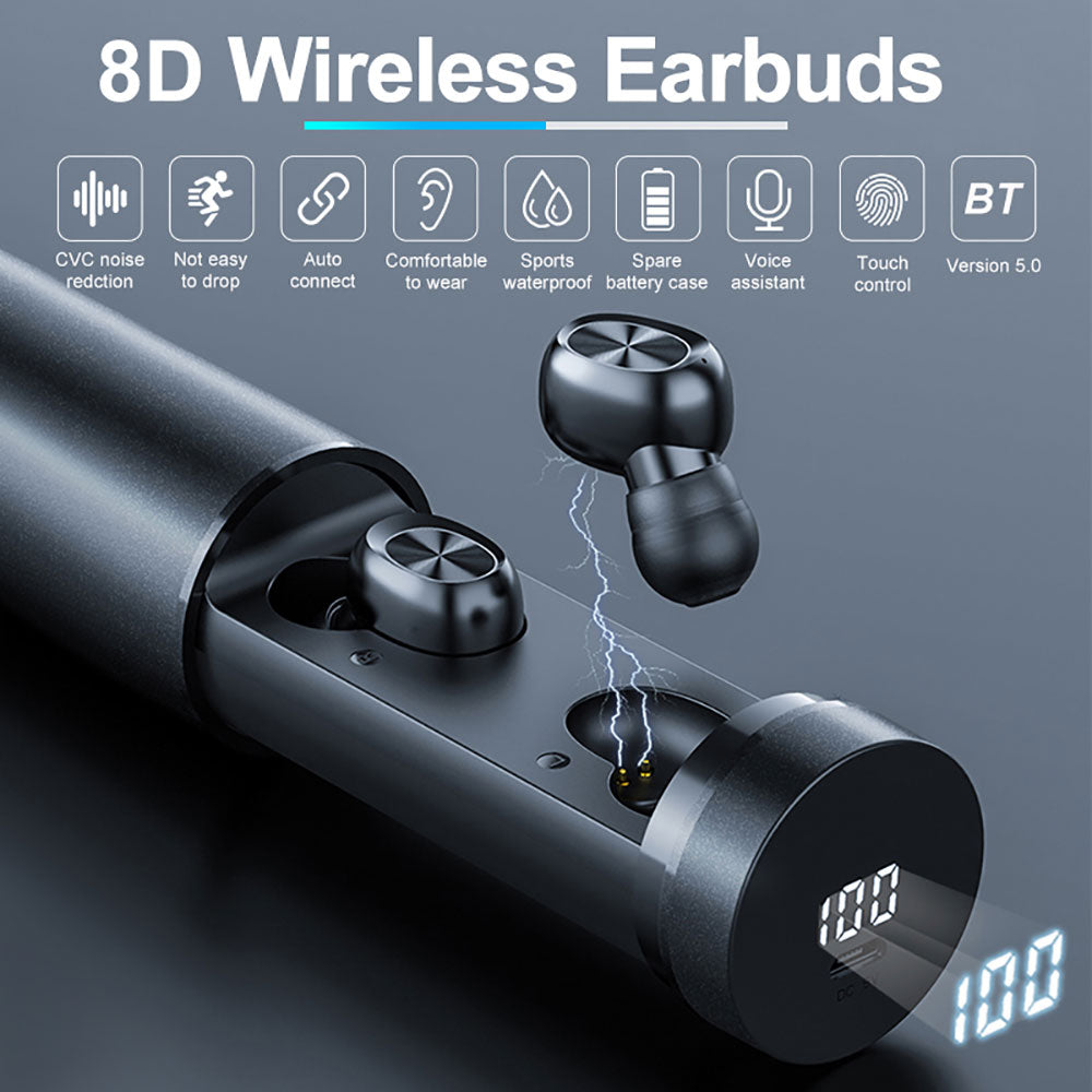 Portable Wireless Bluetooth Earbuds with LED Display Charging Box Waterproof Bluetooth 5.0 Noise Reduction Earphones for iPhone - 63705 Find Epic Store