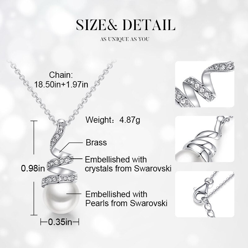 Original Design Embellished with Crystals White Pearl Geometric Pendant Necklace Jewelry for Wife Gift - 200000162 Find Epic Store