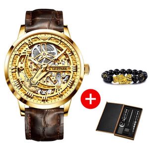 OUPINKE Automatic Mechanical Skeleton Leather Wristwatch - 200033142 gold face / United States Find Epic Store