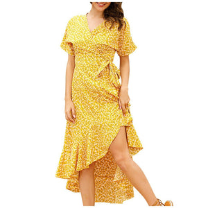Floral Print Ruffled Irregular Dress - 200000601 Yellow / S / United States Find Epic Store