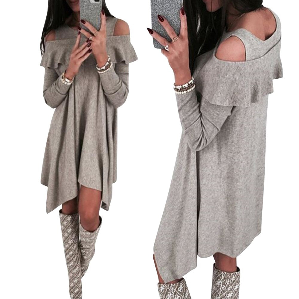 Long Sleeve O Neck Irregular Dress - 200000347 Find Epic Store