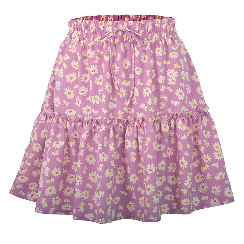 Daisy Print Ruffled Pleated Skirt - 349 BS0225-2 / XS / United States Find Epic Store