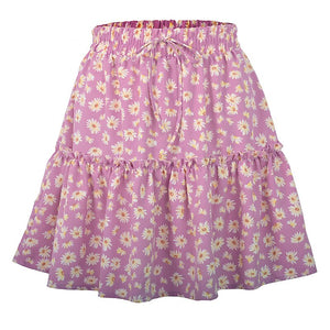 Daisy Print Ruffled Pleated Skirt - 349 BS0225-2 / XS / United States Find Epic Store