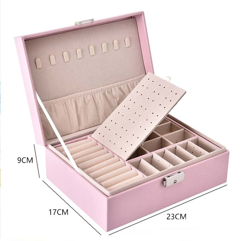 2021 New PU Leather Jewelry Storage Box Portable Double-Layer Packaging Box European-Style Multi-Function Winter Gift - 200001479 United States / Pink Find Epic Store