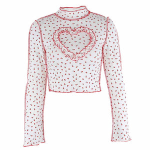 Floral Stitch Heart Crop Top - 200000791 Red / L / United States Find Epic Store