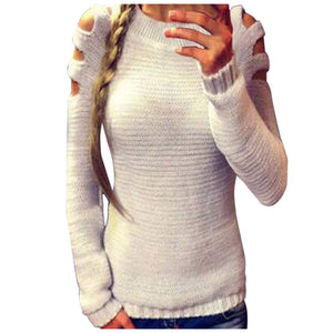 Women's Round Neck Sexy Solid Color Knit Top - 200000373 White / S / United States Find Epic Store