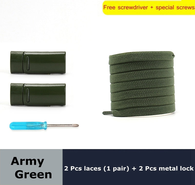 Highly Elastic Shoe Laces Flat Lock Color Shoe Accessories No Tie Shoelaces Magnetic Metal Suitable for All Shoes Lazy Shoelace - 3221015 Army Green / United States / 100cm Find Epic Store
