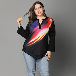 Plus Size Ladies Long Sleeve Gradient Print Splicing T-Shirt - 200000791 Find Epic Store